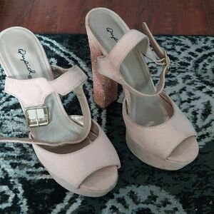 Qupid Blush Pink Glitter Platform Heels